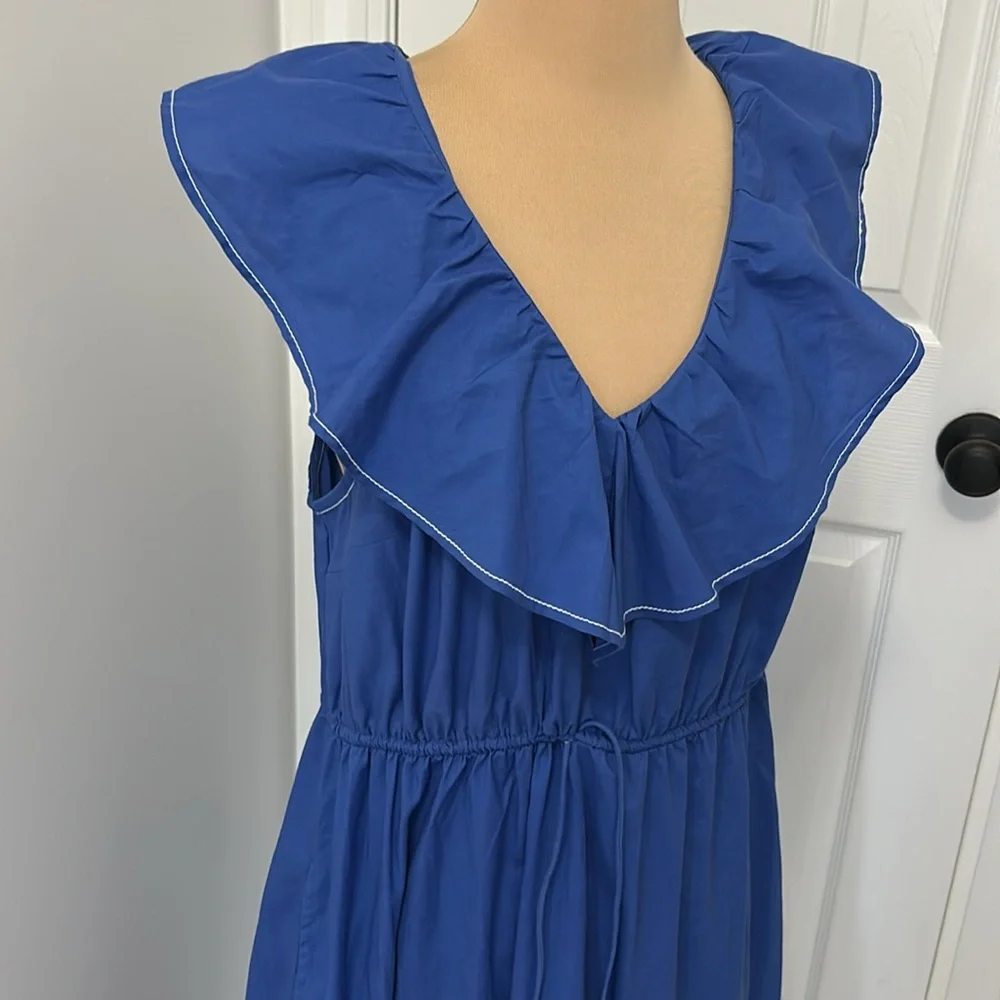 Summersalt Coastal Poplin Ruffle Neck Midi/Maxi Dress Blue - Picture 6 of 11